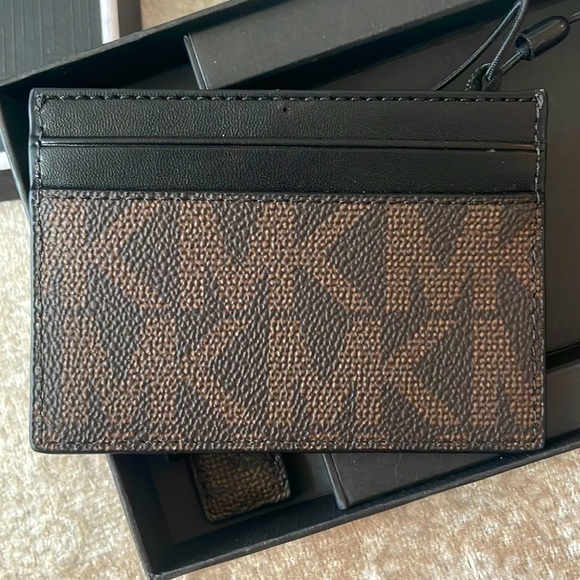 Brand New Michael Kors Jet Set Men’s Card Case & Keychain Gift Set Brown Black - Picture 7 of 13
